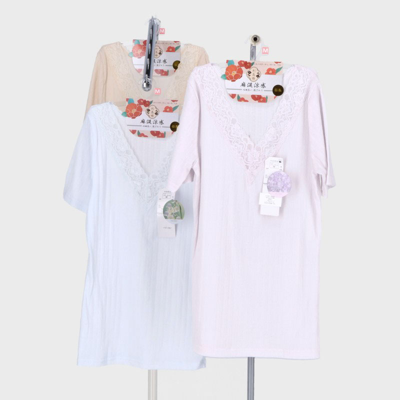 婦人椿針抜き5cmVレース3分袖