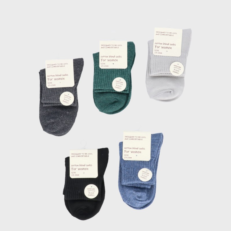 婦人綿混クルー無地ソックス