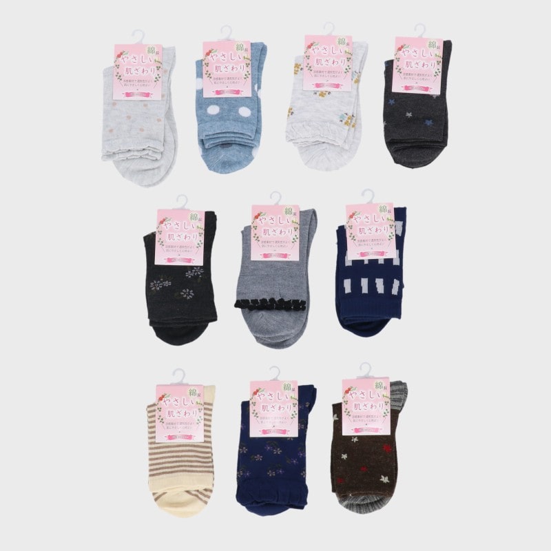 婦人綿混クルー柄ソックス