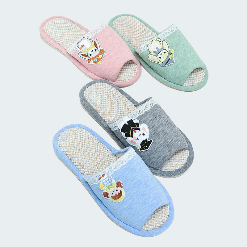 婦人外縫ウサギ刺繍スリッパ