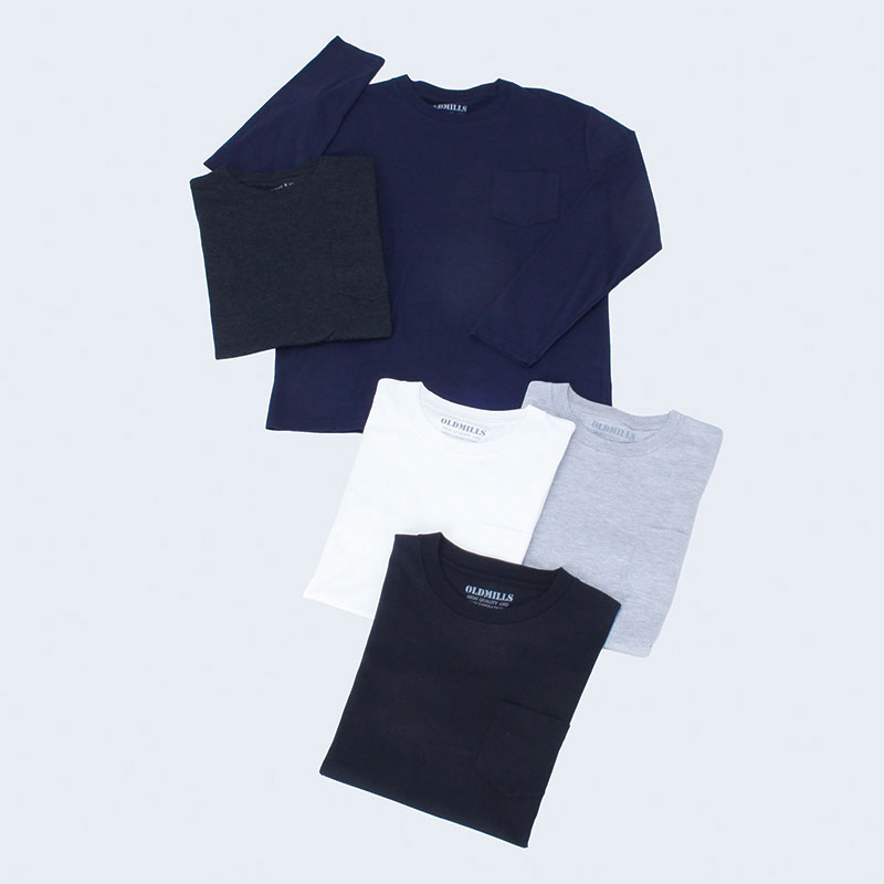 紳士長袖無地片ポケTシャツ