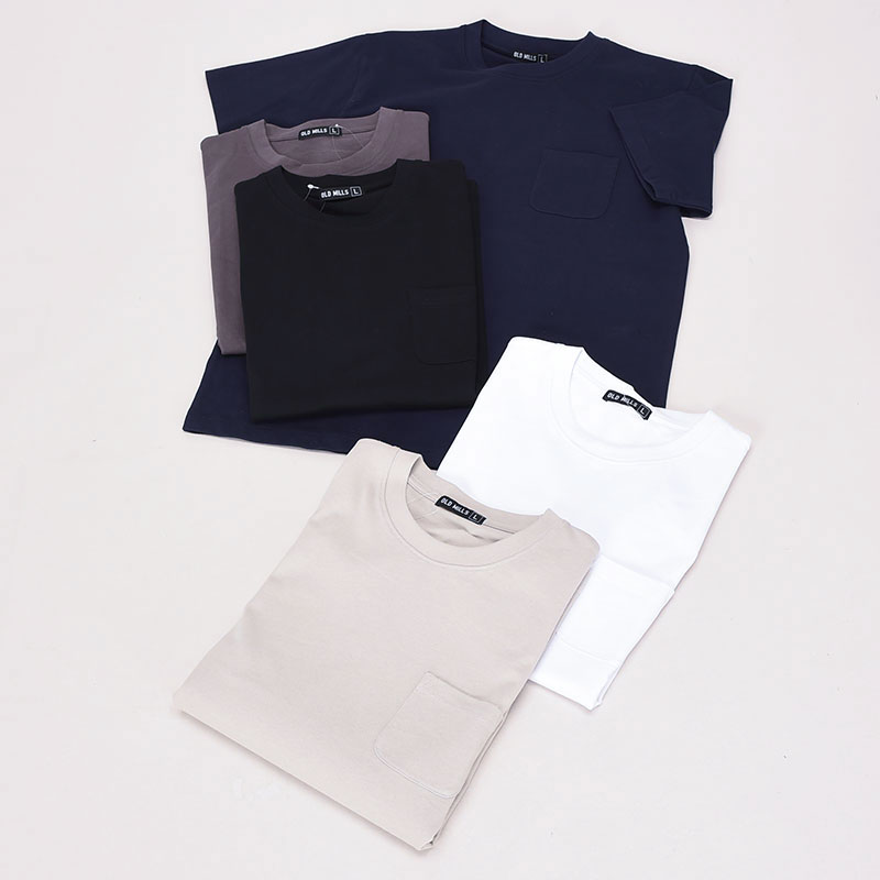 紳士大寸ヘビーウェイト半袖無地ポケ付きTシャツ