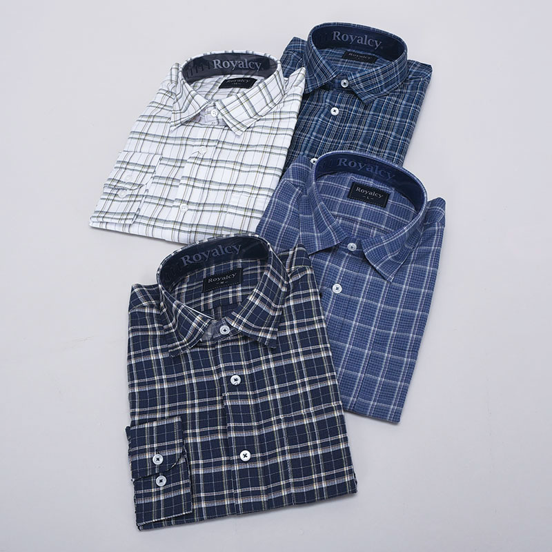 紳士大寸長袖しじらシャツ(格子)