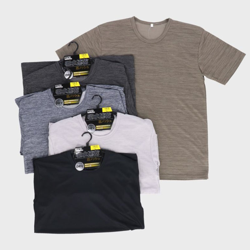 紳士無地半袖丸首裏メッシュTシャツ
