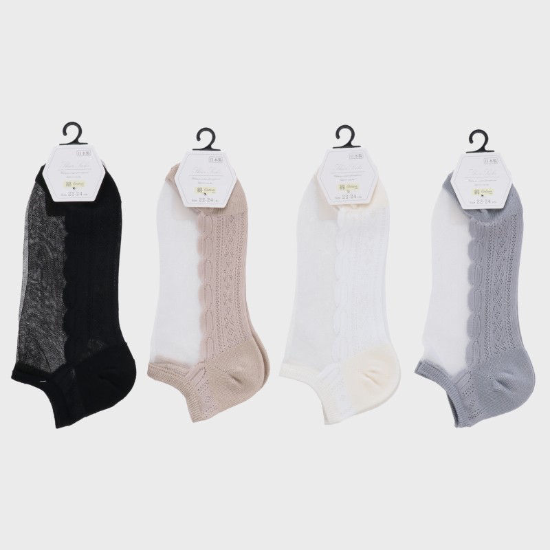 婦人綿混甲無地シースルーソックスアンクル丈
