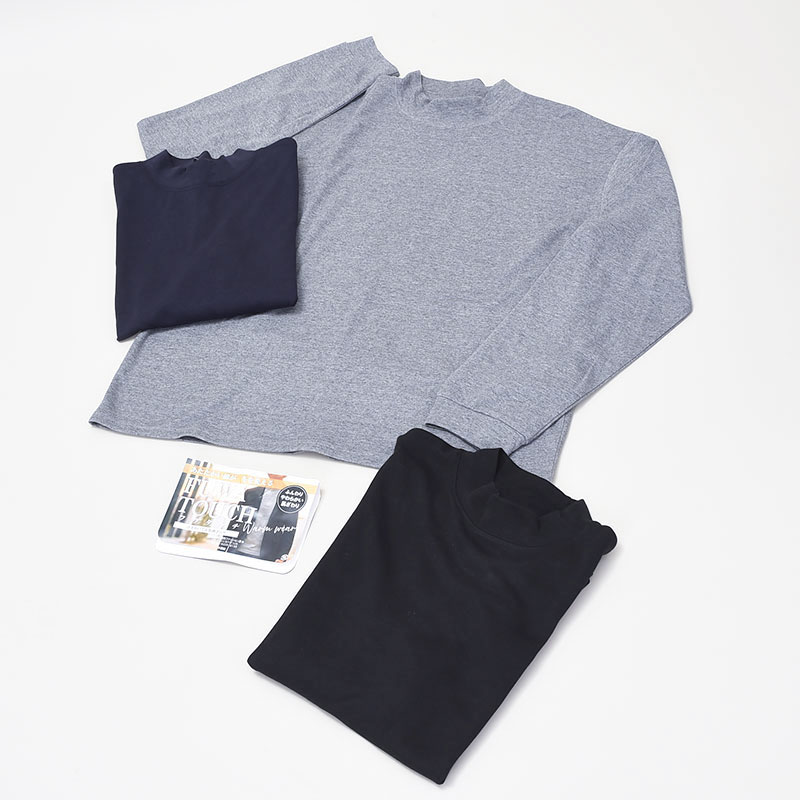 紳士長袖CVCピーチ起毛ハイネックTシャツ