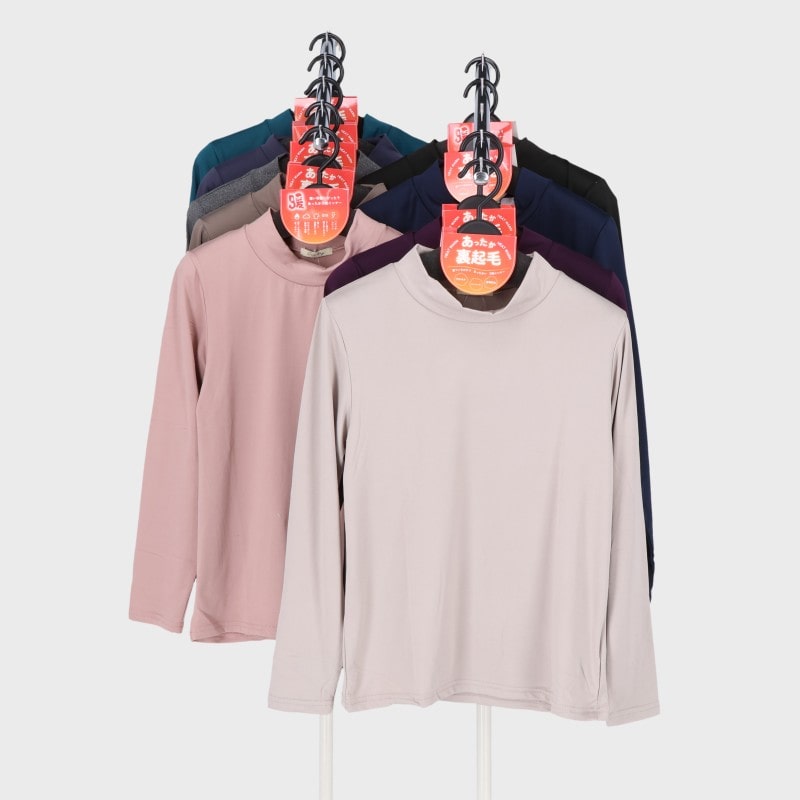 婦人長袖ストレッチ裏起毛ハイネックTシャツ