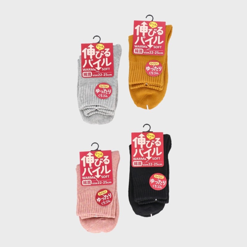 婦人綿混伸びるパイルソックス