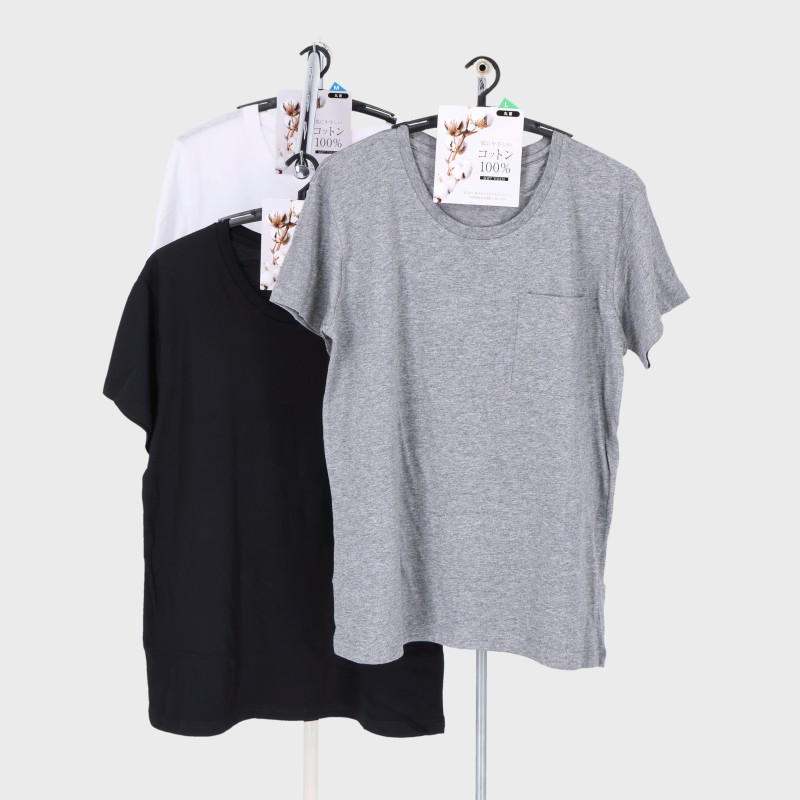 紳士綿100%天竺半袖丸首ポケット付きTシャツ