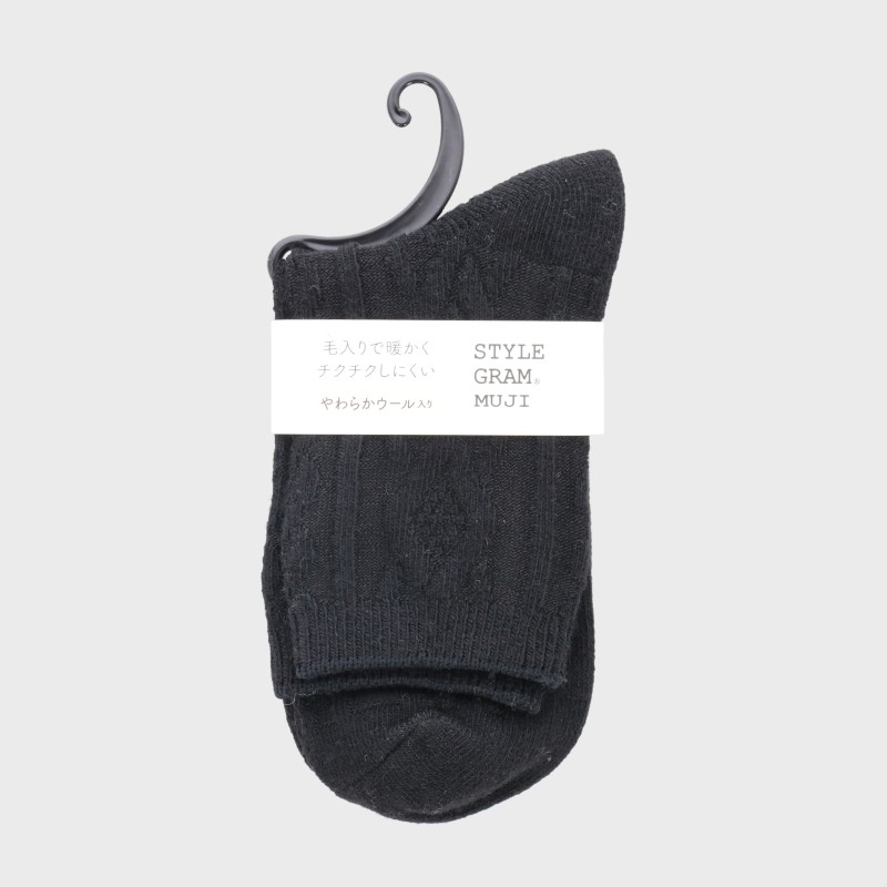 婦人『STYLEGRAM MUJI』やわらかウール入りダイヤリンクス柄クルー丈ソックス