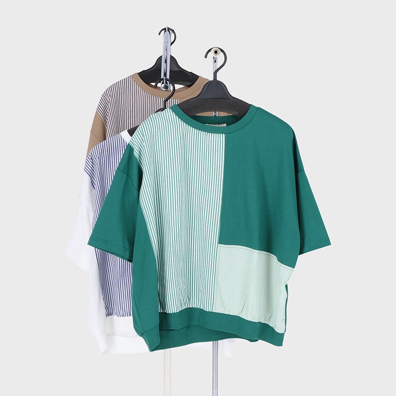 婦人5分袖布帛切替プルオーバー