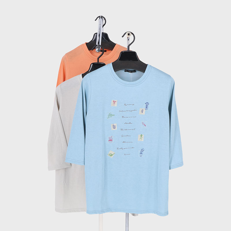 婦人7分袖刺しゅうTシャツ