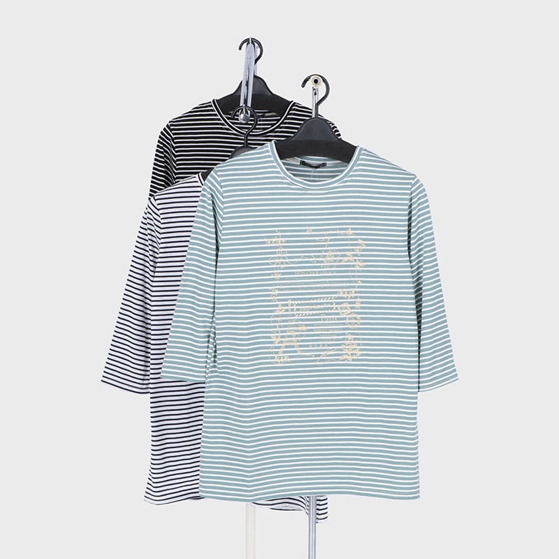 婦人7分袖ボーダーTシャツ