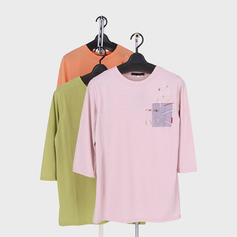 婦人7分袖刺しゅうTシャツ