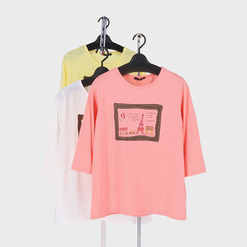 婦人7分袖刺しゅうTシャツ