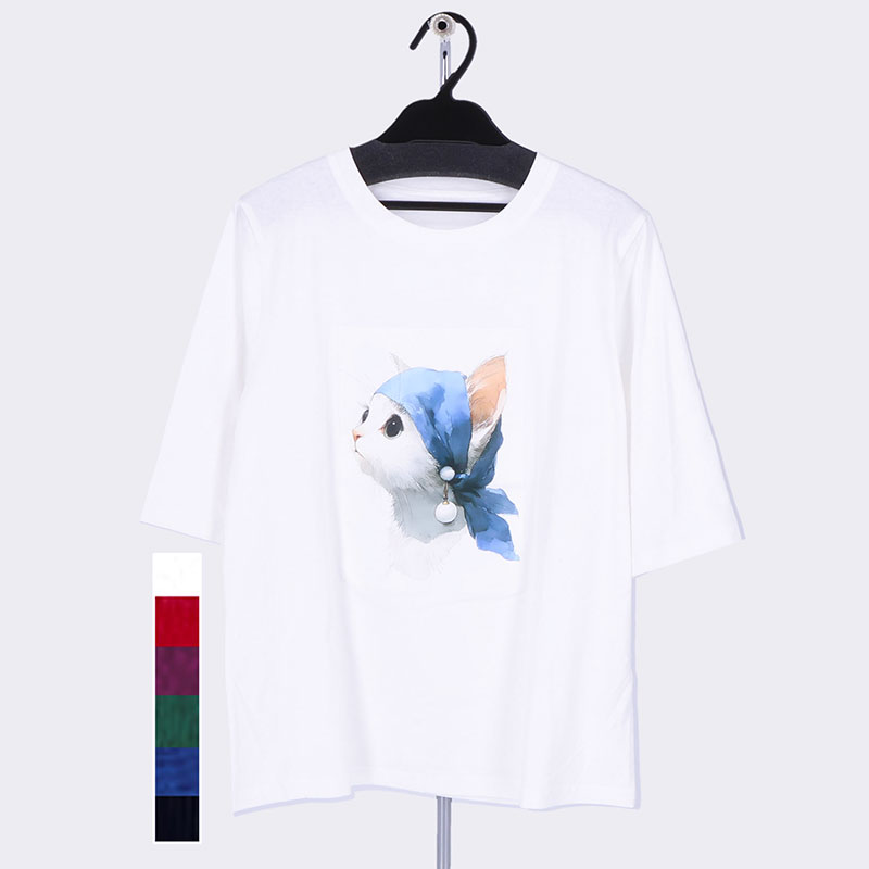 婦人半袖ねこプリントTシャツ