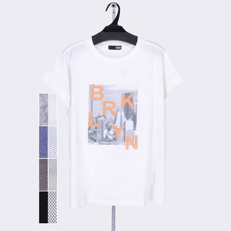 婦人前身レース重ねプリントTシャツ