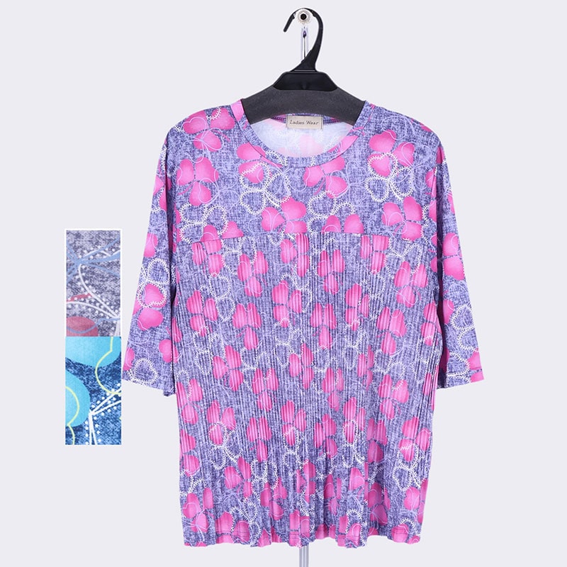 婦人5分袖切替えプリーツTシャツ