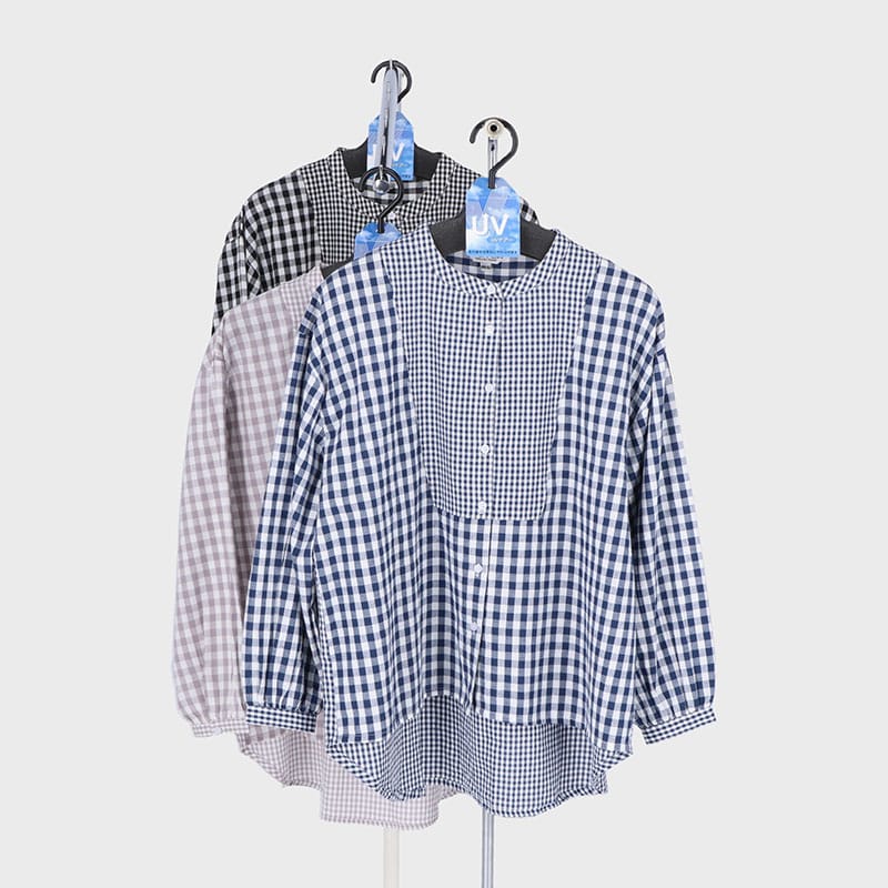 婦人格子柄切替えシャツ