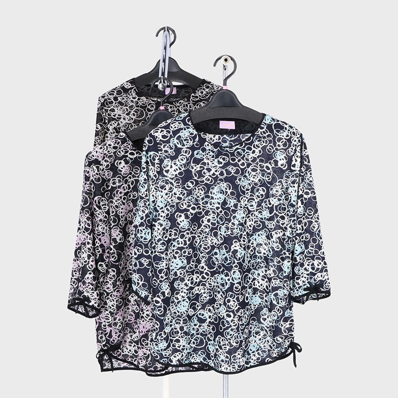 婦人7分袖エスパンディプリントTシャツ