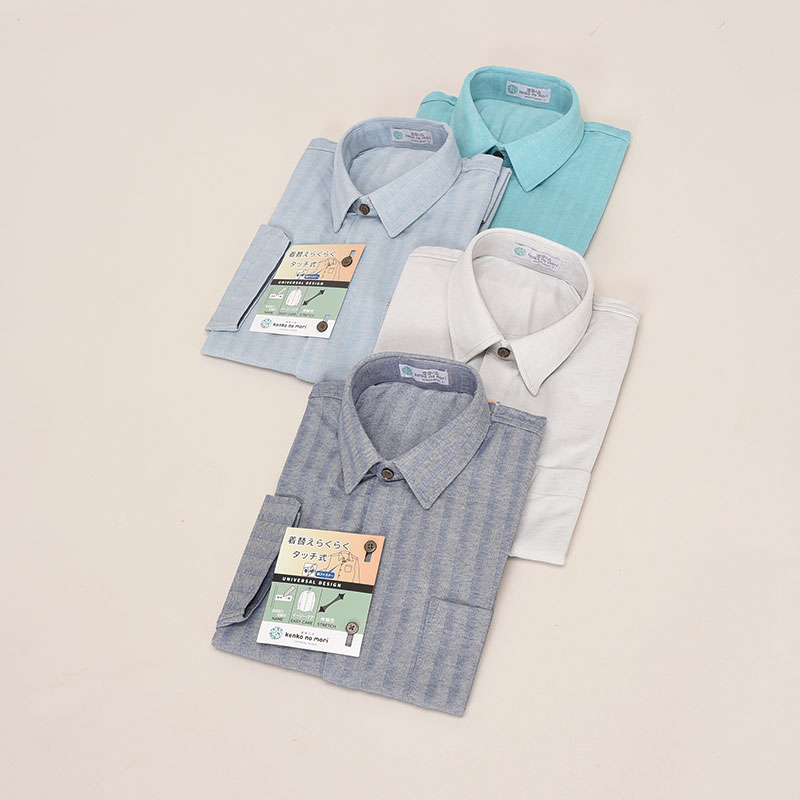 紳士7分袖麻混タッチ式ニットシャツ