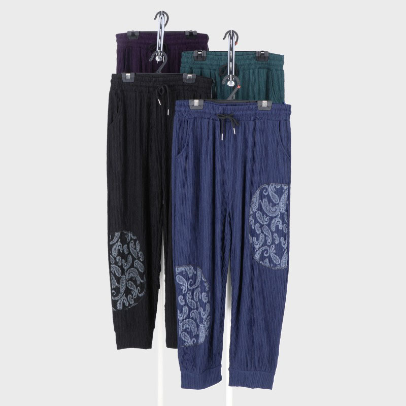 婦人ふくれプリント切替パンツ