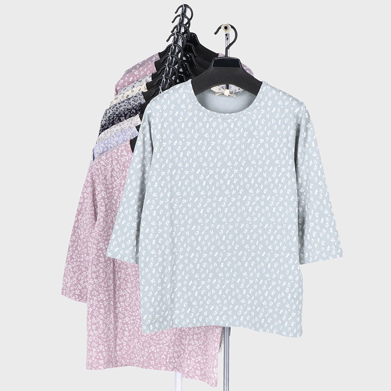 婦人7分袖総柄プリント2柄Tシャツ