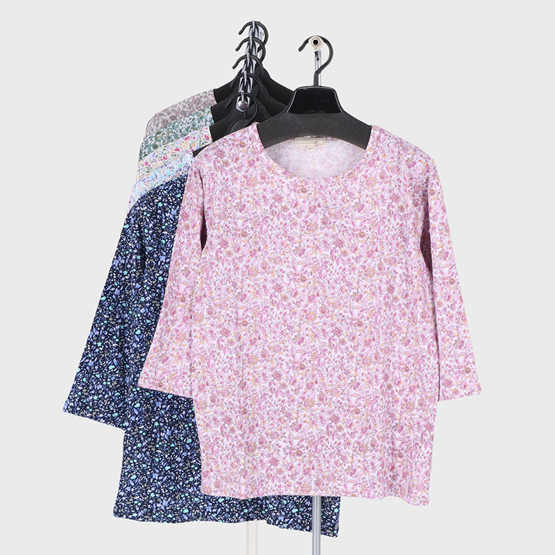 婦人7分袖総柄プリント2柄Tシャツ