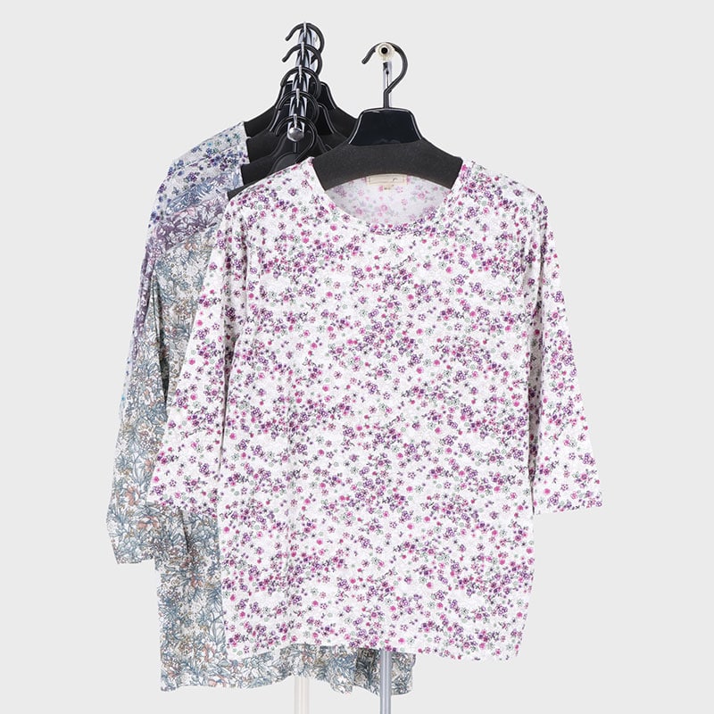 婦人7分袖総柄プリント2柄Tシャツ
