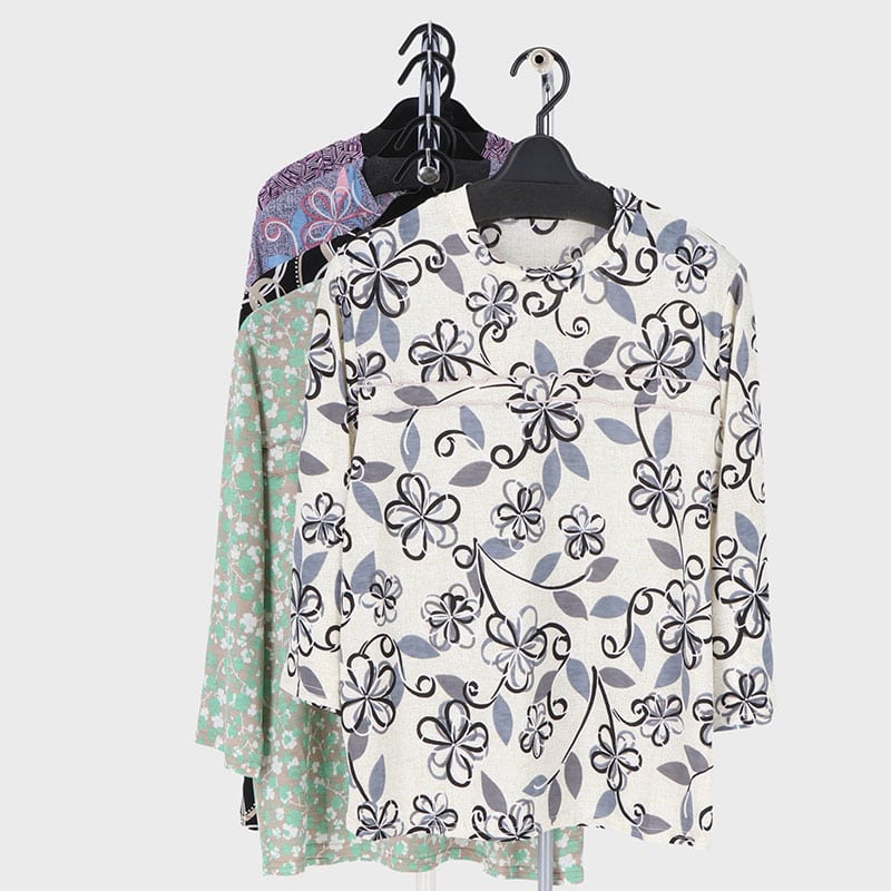 婦人7分袖シャーリング使いTシャツ