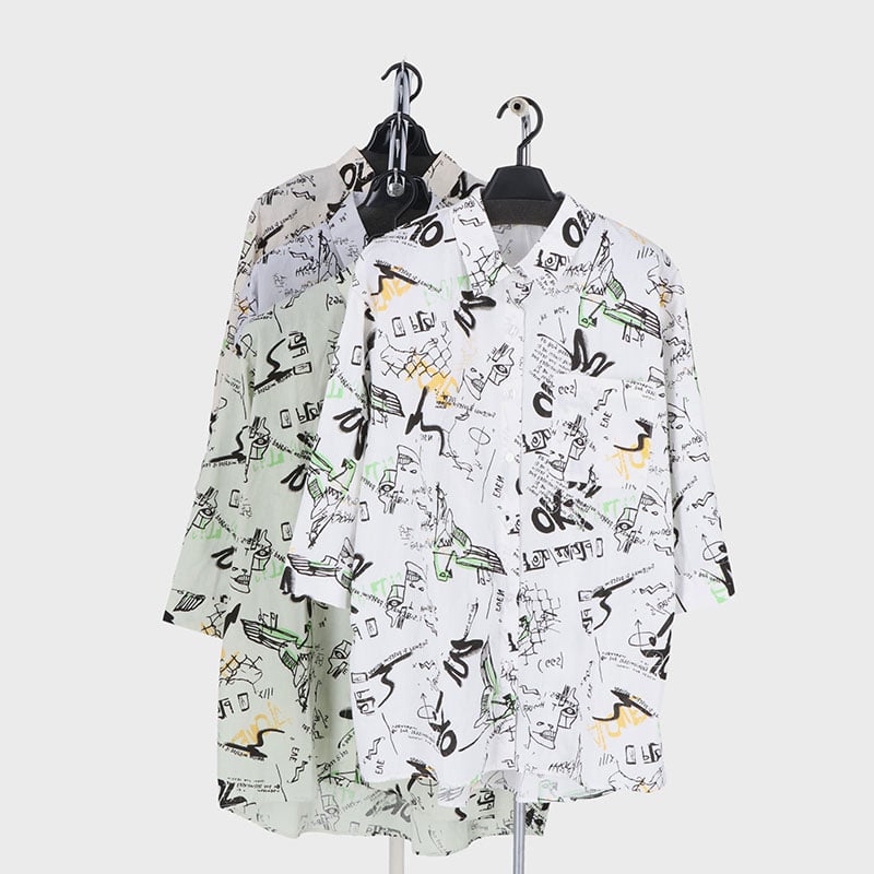 婦人プリントロングシャツ