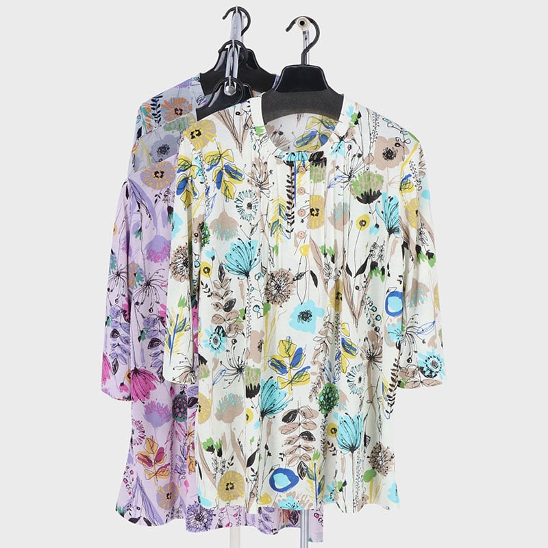 婦人7分袖ピンタックプリントチュニック