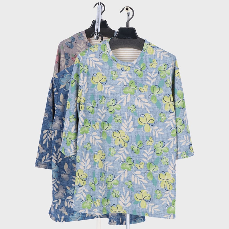 婦人7分袖Aラインプリントチュニック