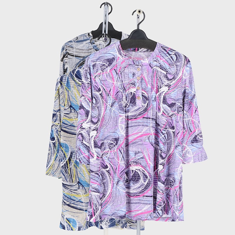 婦人7分袖ピンタックプリントチュニック