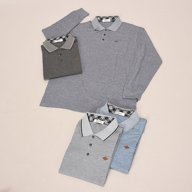 紳士長袖無地鹿の子ポロシャツ