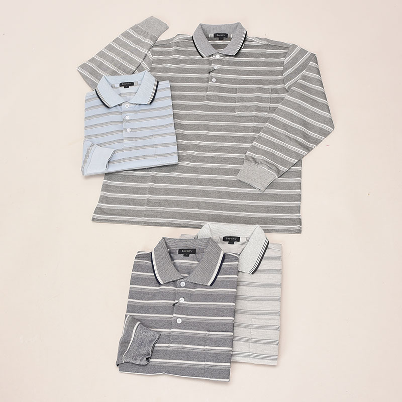長袖ボーダーポロシャツ