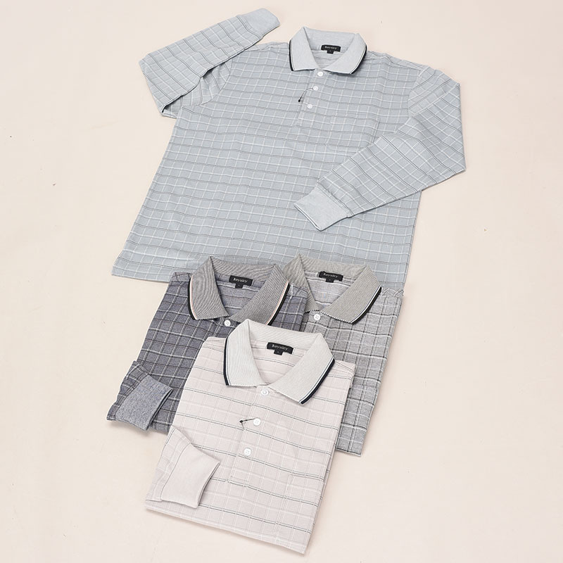 長袖鹿の子格子ポロシャツ