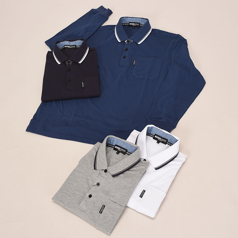 紳士長袖ブランド無地ポロシャツ