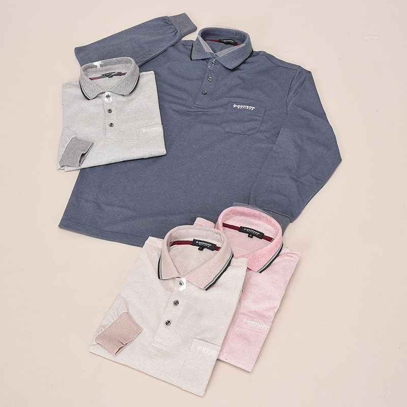 紳士長袖ブランドジャガード鹿の子ポロシャツ