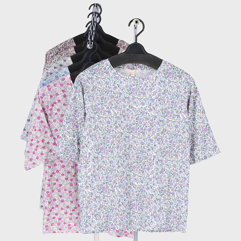 婦人5分袖総柄プリント2柄Tシャツ