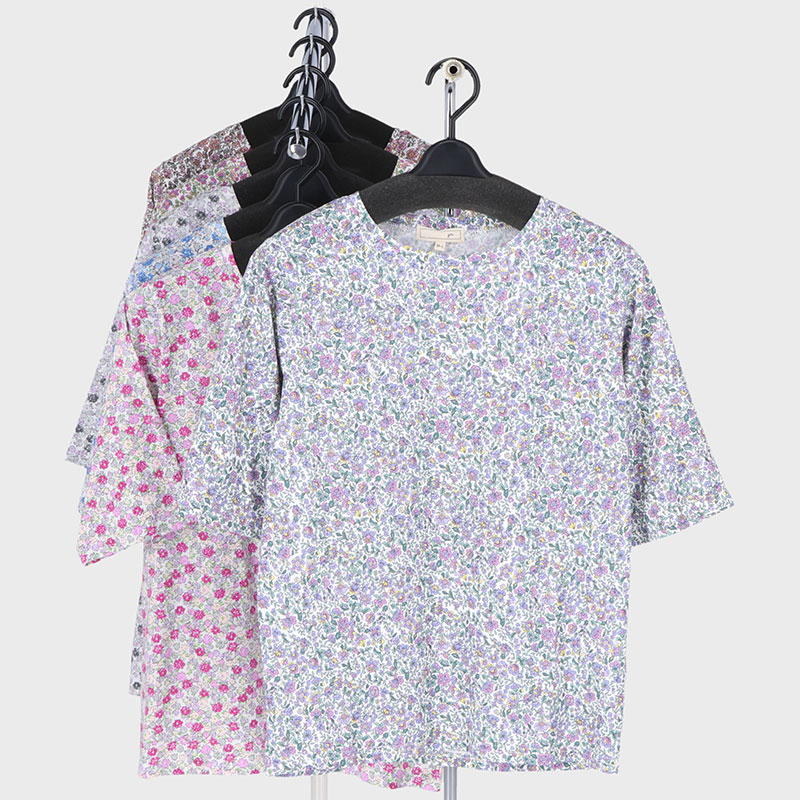婦人大寸5分袖総柄プリント2柄Tシャツ