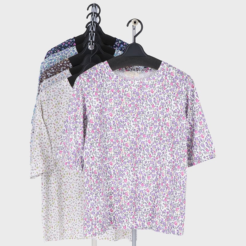 婦人5分袖総柄プリント2柄Tシャツ
