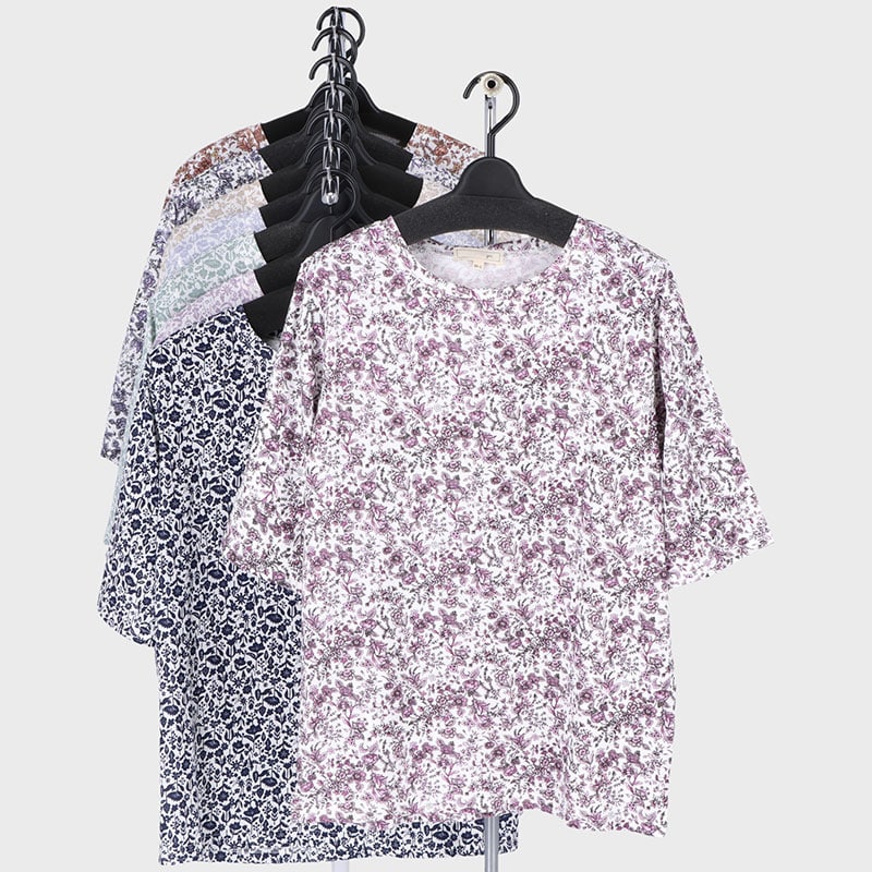 婦人5分袖総柄プリント2柄Tシャツ