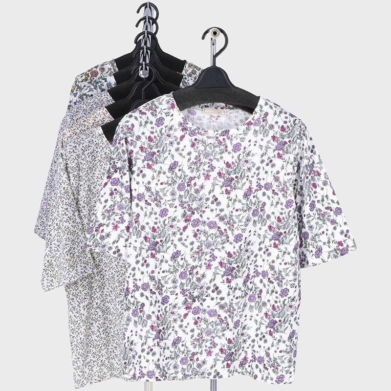 婦人大寸5分袖総柄プリント2柄Tシャツ
