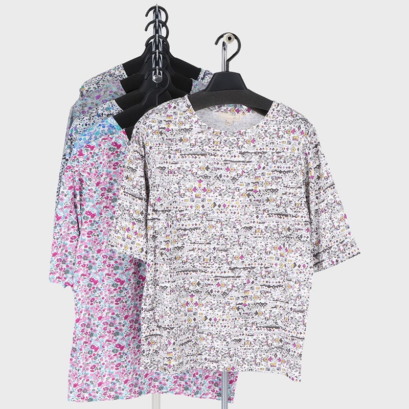 婦人5分袖総柄プリント2柄Tシャツ