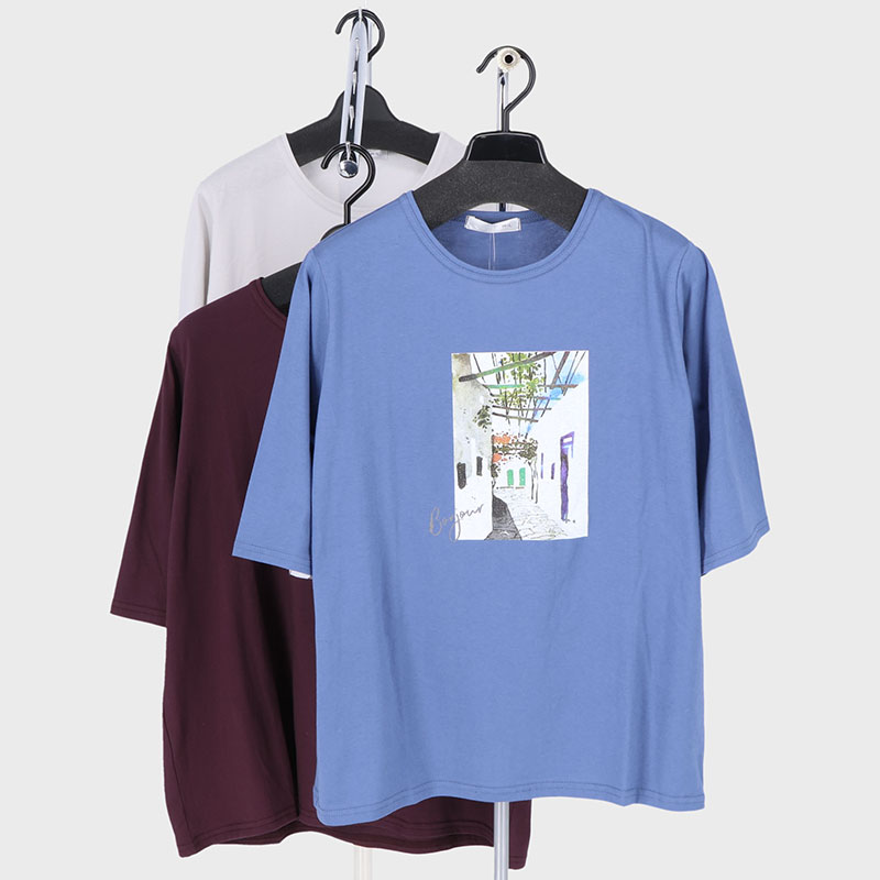 婦人5分袖プリントTシャツ