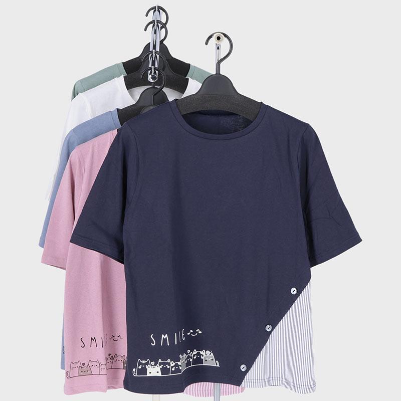 婦人切り替えねこプリントTシャツ