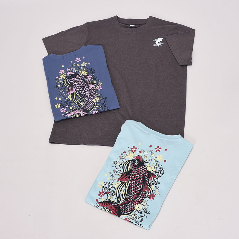紳士バックプリントTシャツ和柄鯉
