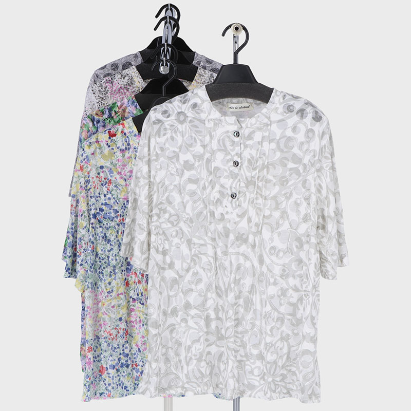 婦人5分袖オパールピンタックTシャツ