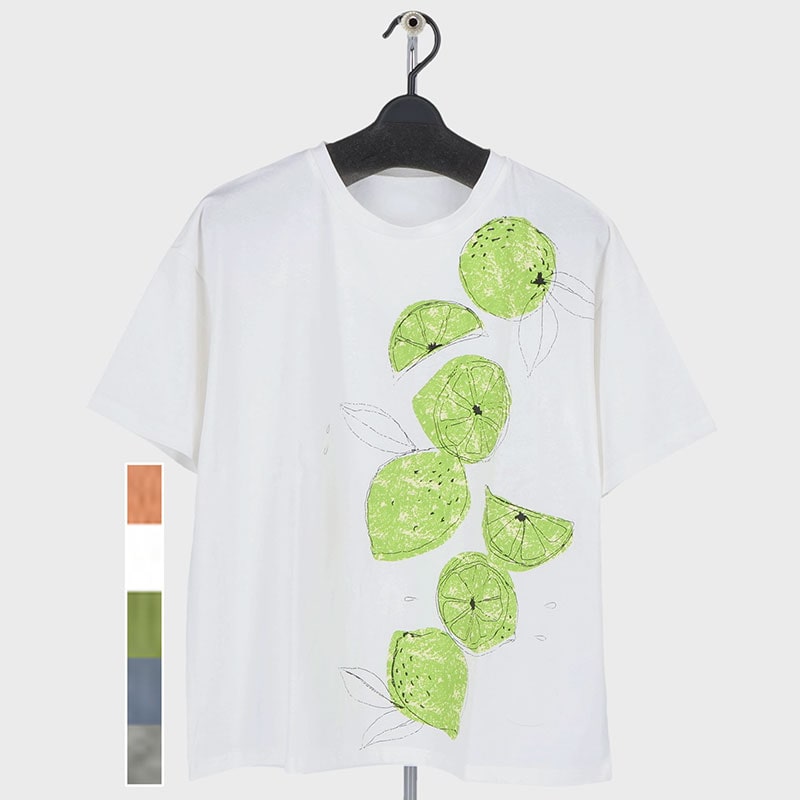 婦人ライム柄プリントTシャツ